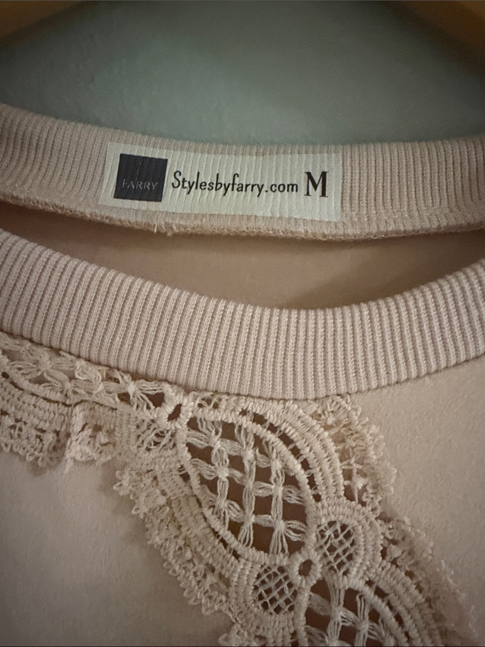 Women's Lace-Trim Crewneck Sweatshirt in Blush - Picture 2 of 4